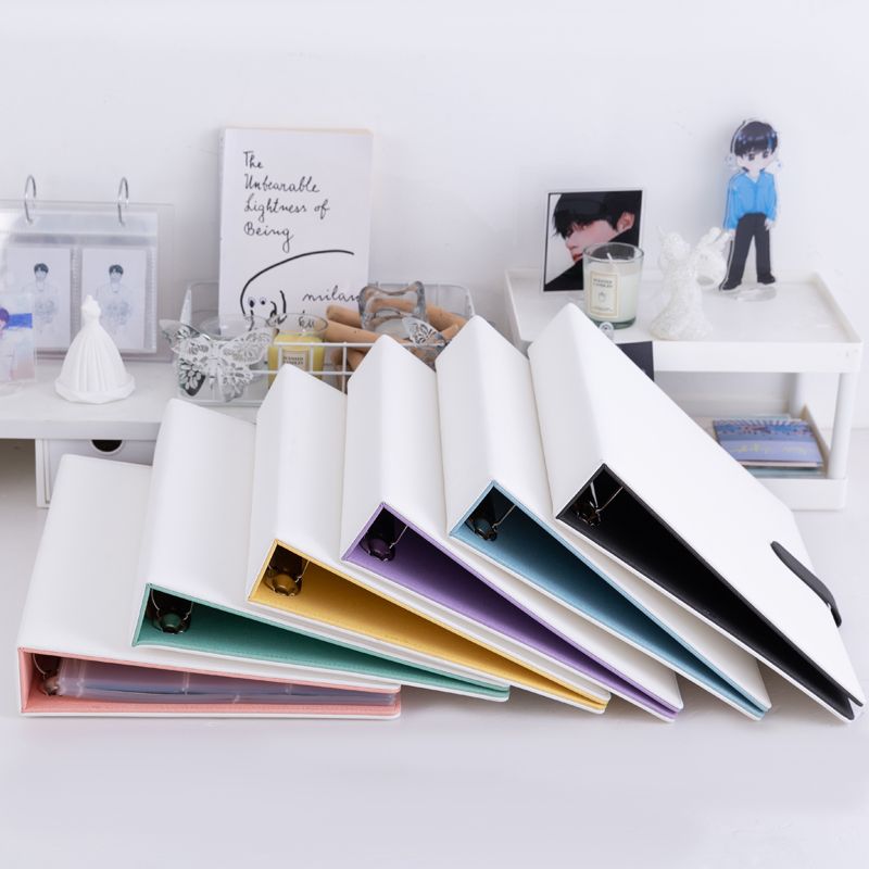 Binder A4 Lever - Farbblock-Ordner A4 Loseblatt-Fotokartenhalter D-Ring PU-Fotokartensammelalbum Magnetisches