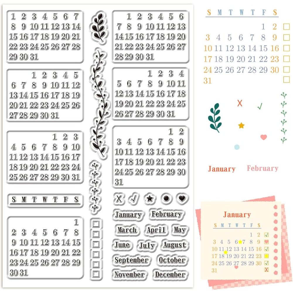Rubber Date Stamp - Kalender, transparente Stempelbögen, wiederverwendbar, transparenter Gummi,