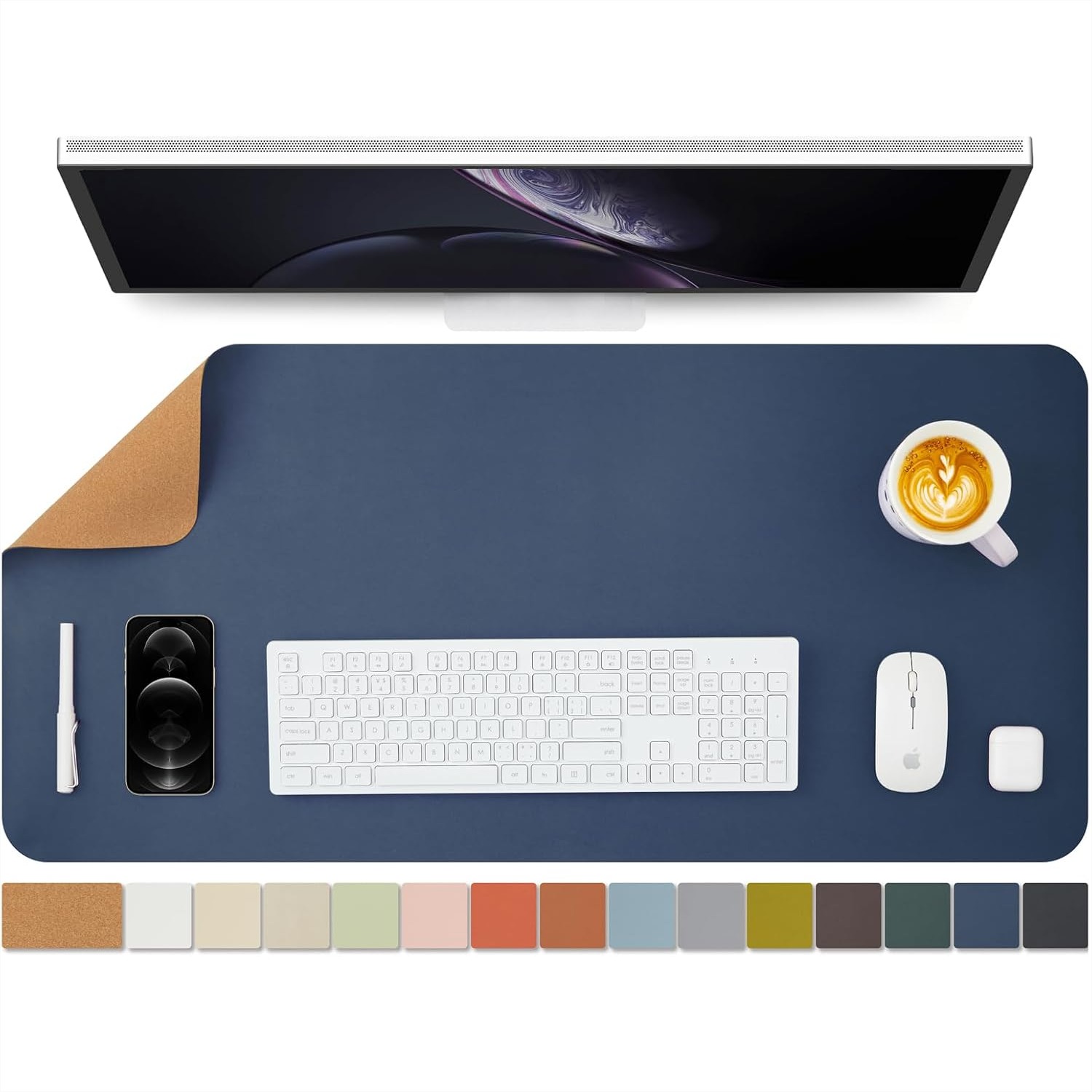 Leather Desk Pad - Kork-Schreibtischunterlage, doppelseitig, für Büro und Zuhause,