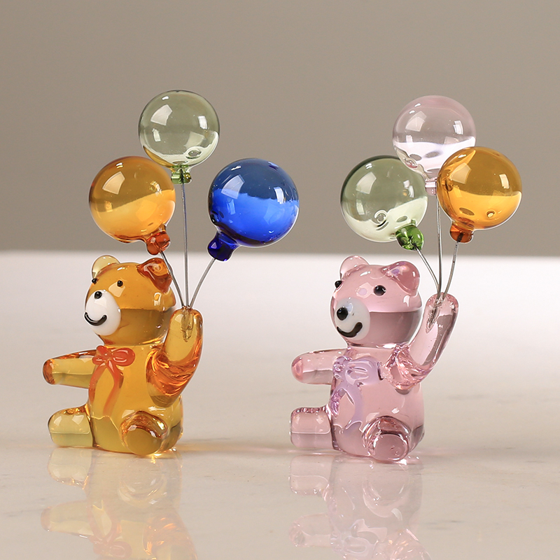 Paper Weight Crystal - Kristall bär Figur mit drei Ballon