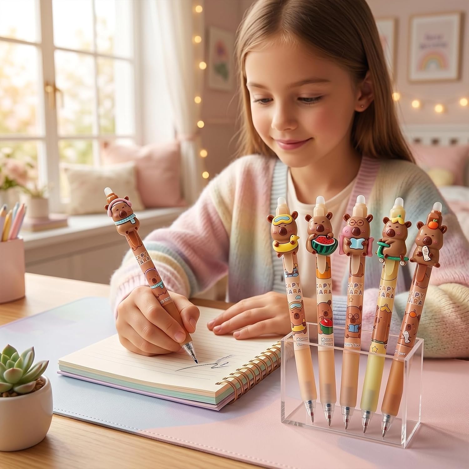 Correction Pen Fine - Niedliche Capybara-Radierbare Stifte, 0,5mm Einziehbare Feinspitze,